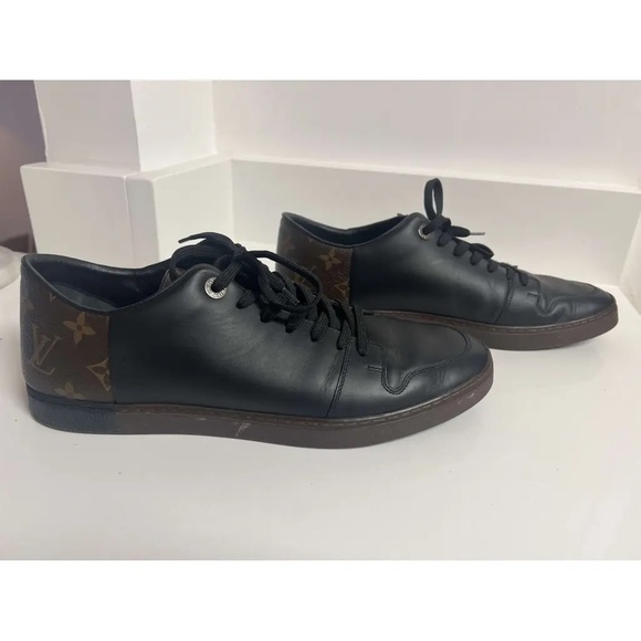 LOUIS VUITTON Monogram Canvas Black Leather Men's Sneakers  - Men's 8.5US/7.5UK - Picture 1 of 7